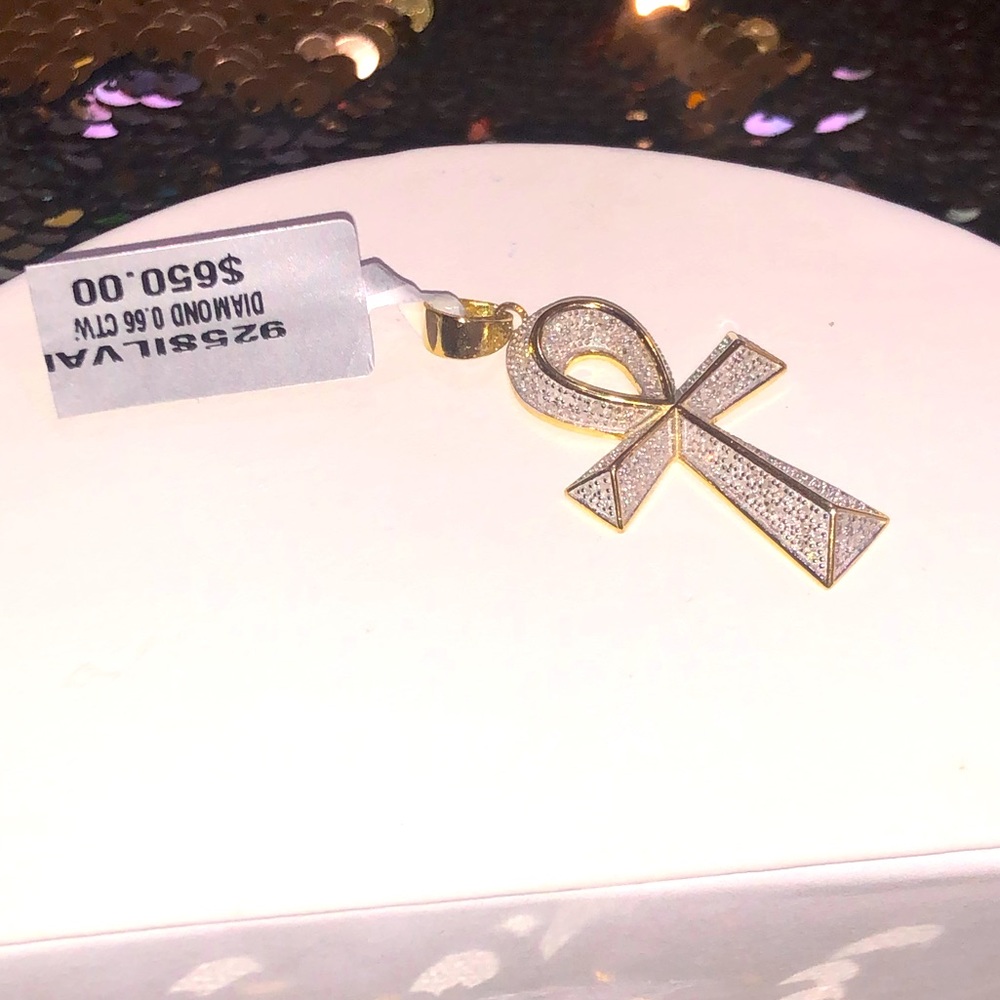 Real diamond ankh pendant, gift for men, diamond cross ankh, not CZ not lab made